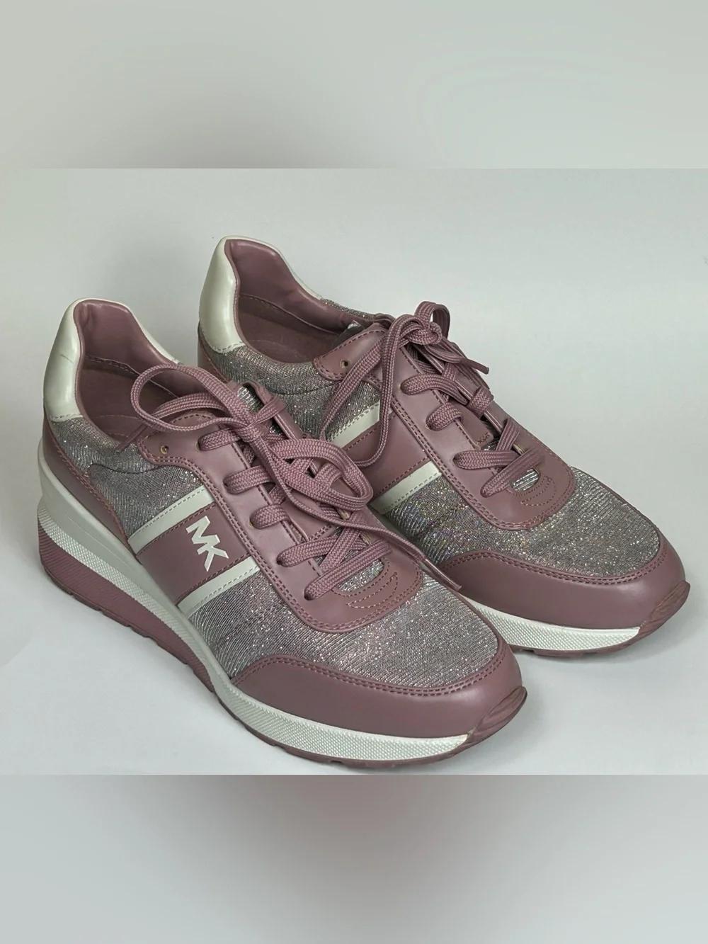 Michael Kors Dusty Rose Glitter Lace-Up Wedge Sneakers